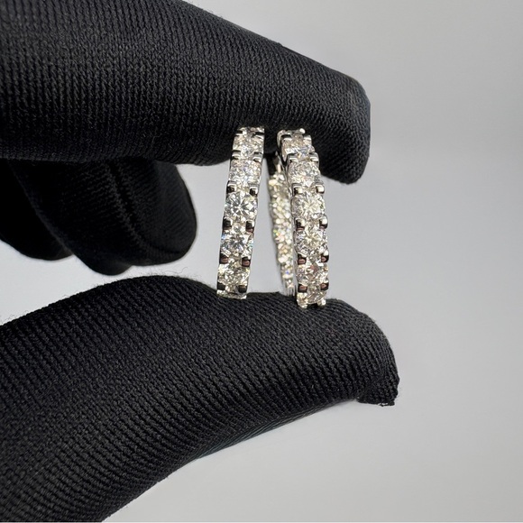 Authentic Moissanite Inside Out Hoop Sterling Silver Earrings Brand New